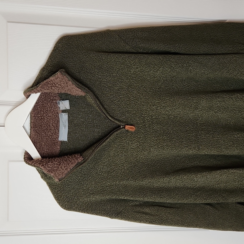 Men's Oscar De La Renta olive army green 1/4 zip pullover sweater sherpa Lined